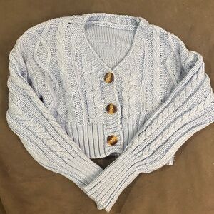 Super soft pale blue cropped cable knit cardigan